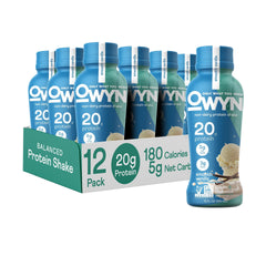 OWYN Smooth Vanilla bottle pour, a dairy-free plant-based protein ready for on-the-go nutrition
