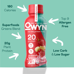 OWYN nutrition panel showing 4 g sugar and fiber per serving