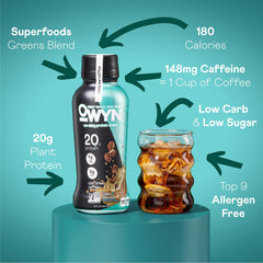 OWYN 20g vegan protein blend from pea and pumpkin seeds in a bottle.