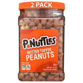 P-Nuttles butter toffee peanuts jar top view for quick, on-the-go snacking.