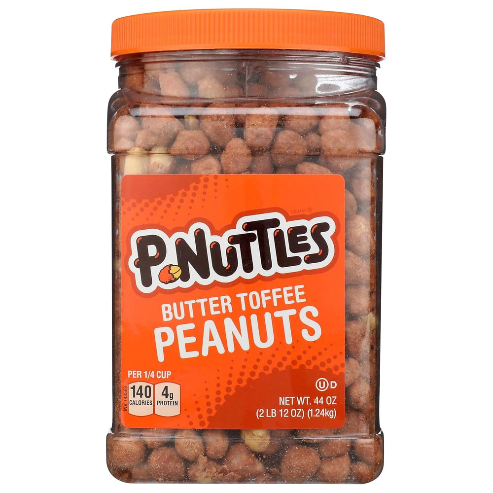 P-Nuttles Butter Toffee Peanuts in a resealable jar for convenient snacking