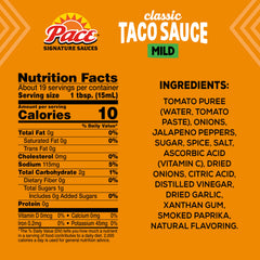 Pace Classic Taco Sauce bottle pour highlights smooth texture for weeknight meals.