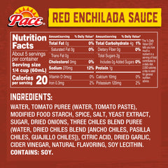 Pace Mild Red Enchilada Sauce bottle being poured into a skillet for flavor