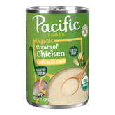 Pacific Foods Cream of Chicken Soup can front with organic label for convenience