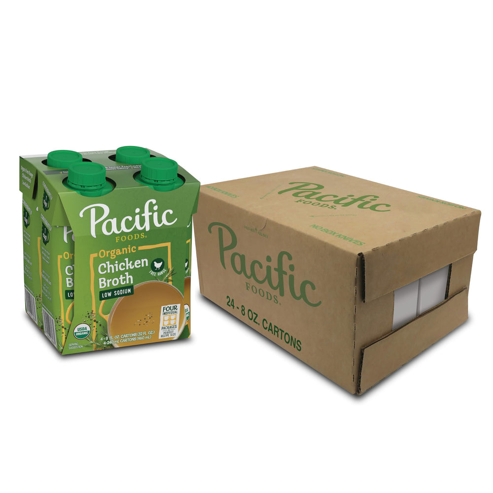 Pacific Foods Free Range Chicken Broth jar front for organic flavor base in soups