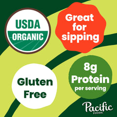 Pacific Foods label highlights organic, non-GMO, gluten-free attributes.