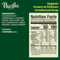 Close up of Pacific Foods label highlighting organic ingredients for clean flavor