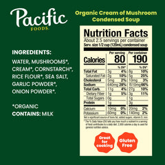 Closeup of Pacific Foods organic mushrooms and cream in soup ingredients