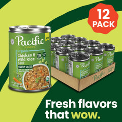 Pacific Foods Organic Lightly Salted Chicken and Wild Rice Soup nutrition facts panel highlights protein