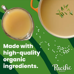 Pouring Pacific Foods Organic Turkey Broth into a pot to simmer.
