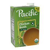 Pacific Foods organic chicken broth carton, versatile cooking base.