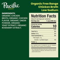 Pouring Pacific Foods low-sodium organic broth for soups and grains.