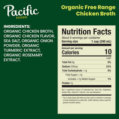 Pacific Foods Organic Chicken Broth simmered chicken pot, rich aroma promising slow-cooked meals.