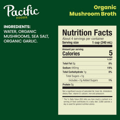 Pacific Foods Organic Mushroom Broth cup steam captures comforting aroma for a warming vegan sip.