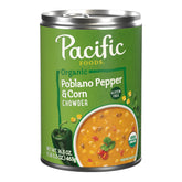 Pacific Foods Organic Poblano Corn Chowder can showcases smoky peppers for a comforting meal
