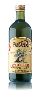 Paesanol extra virgin olive oil bottle showcases unfiltered cloudy green color for robust flavor.