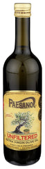 Paesanol unfiltered olive oil bottle with vibrant green hue for fresh finishing