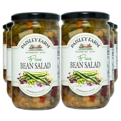 Paisley Farm Five Bean Salad jar front view, convenient protein-rich ready-to-eat side.