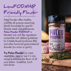Paleo Powder Fodmap seasoning marinate bowl scene suggests tasty gluten free marinades