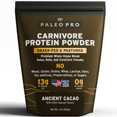Paleo Pro Carnivore Complete Ancient Cacao powder for keto-friendly protein.