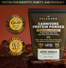 Paleo Pro Carnivore Complete vanilla shake image shows smooth mix ideal for carnivore lifestyles.