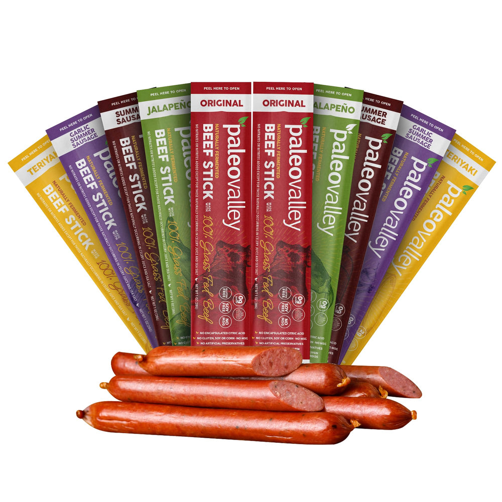 Paleovalley 100% grass-fed beef sticks, on-the-go snack for busy days