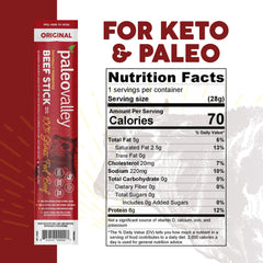 Close-up of Paleovalley Beef Sticks Original showing clean ingredients and tender texture.