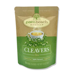 Palm Beach Medicinal Herbs Cleavers Tea in a foil lined pouch preserves freshness for everyday sipping.