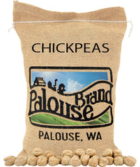 Palouse Brand glyphosate-free chickpeas in a 5lb bag for pantry meals