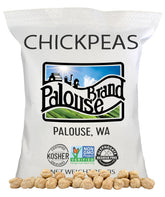 Palouse Brand chickpeas bag label highlights glyphosate residue-free certification for safe pantry staples.