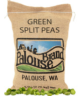 Palouse Brand green split peas in a bag, ideal for hearty soups and stews.