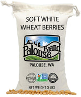 Palouse Brand soft white wheat berries in a sealed package for long-term pantry storage.