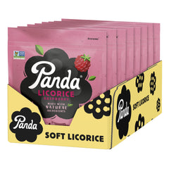 Panda Natural Raspberry Licorice pack in resealable bags for on-the-go snacking.