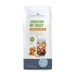 Paramount Roasters Jamaican Me Crazy bag closeup highlighting caramel-cognac flavor for tasting sessions.