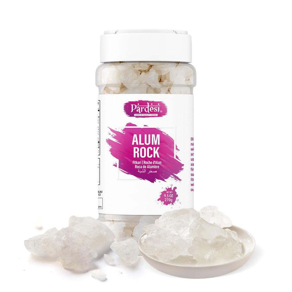 Pardesi white alum crystal packshot showing 270 g for versatile kitchen and craft use