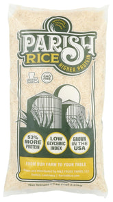 Parish White Rice 5lb bag on pantry shelf, versatile base for curries and stir-fries.