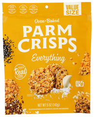 Parmcrisps Everything Cheese crackers in a resealable pack for fresh snacking.