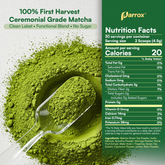 Parrox matcha moringa powder jar highlights premium blend for daily greens.