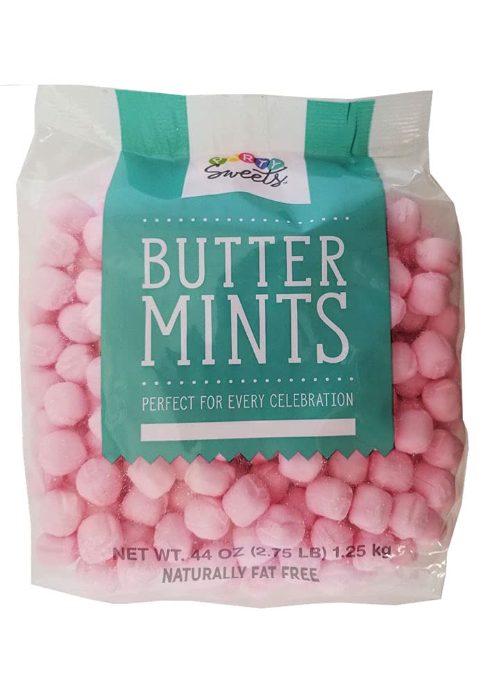 Party Sweets Pink Buttermints unwrapped on a festive table for easy party decorating