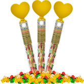 Partypom Goldbearrs Valentines tube with heart topper, ideal for sharing gifts.