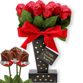 Partypom Valentine milk chocolate roses bouquet wrapped in red foil, a romantic edible gift.
