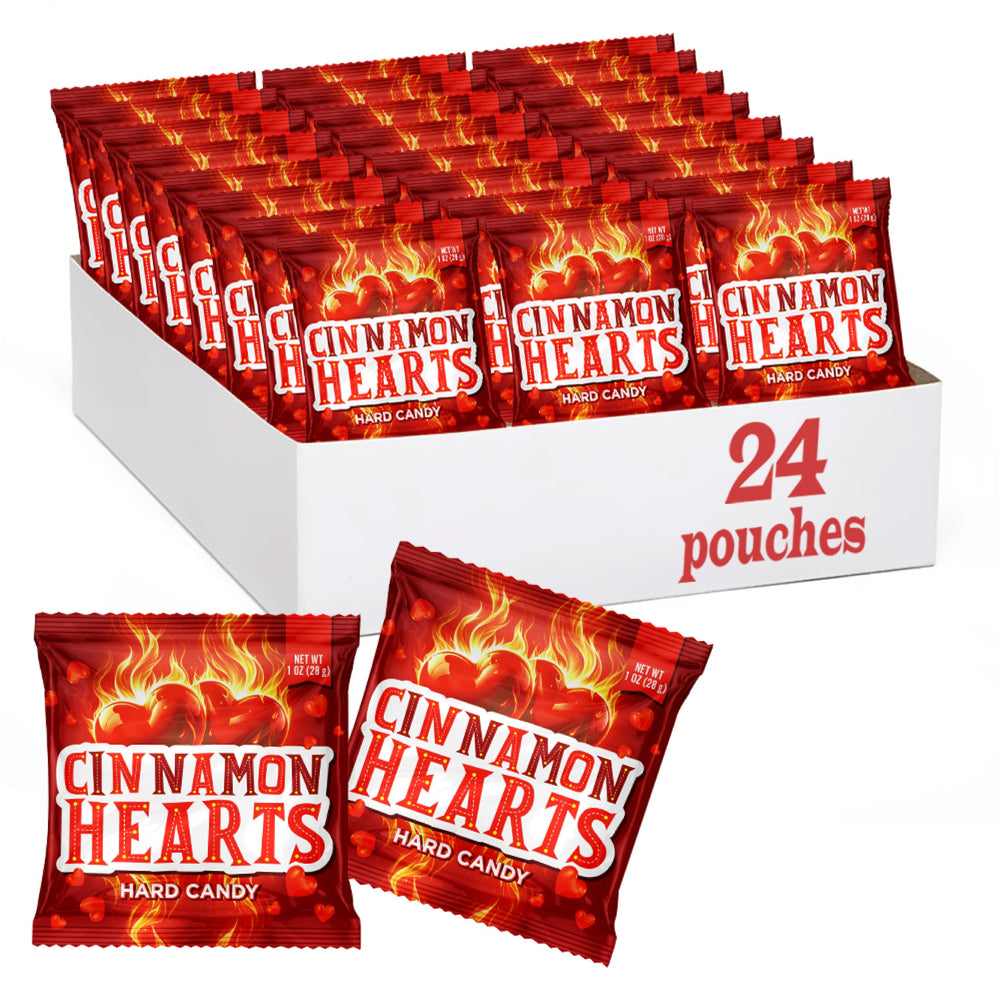 PartyWorks Cinnamon Hearts 24-pack front view is ideal for gifting and party favors.