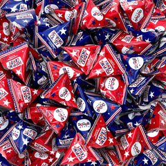 PartyWorks Patriotic Candy bag of red, white, and blue triangles for Fourth of July parties.