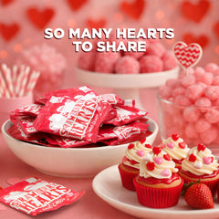 Strawberry Hearts candies in white, pink, and red heart shapes with fruity flavor