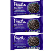 Pascha organic 85% cacao chips packaging, showing the three-pack for busy bakers.