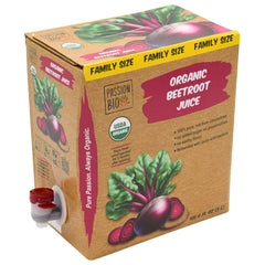 PassionBio organic beetroot juice bottle reveals deep red color and pure, non-concentrated taste.