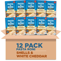 Pasta Roni shells with white cheddar in a creamy bowl, ideal for quick family dinners.