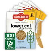 Pastabilities Low Calorie Penne pasta pack highlights 100 calories per serving.