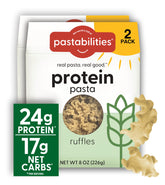 Pastabilities Protein Pasta 2-pack packaging highlighting high-protein, low-carb pasta for keto-friendly meals.