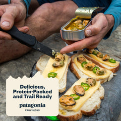 Patagonia Provisions Spicy Mussels close-up in olive oil glaze